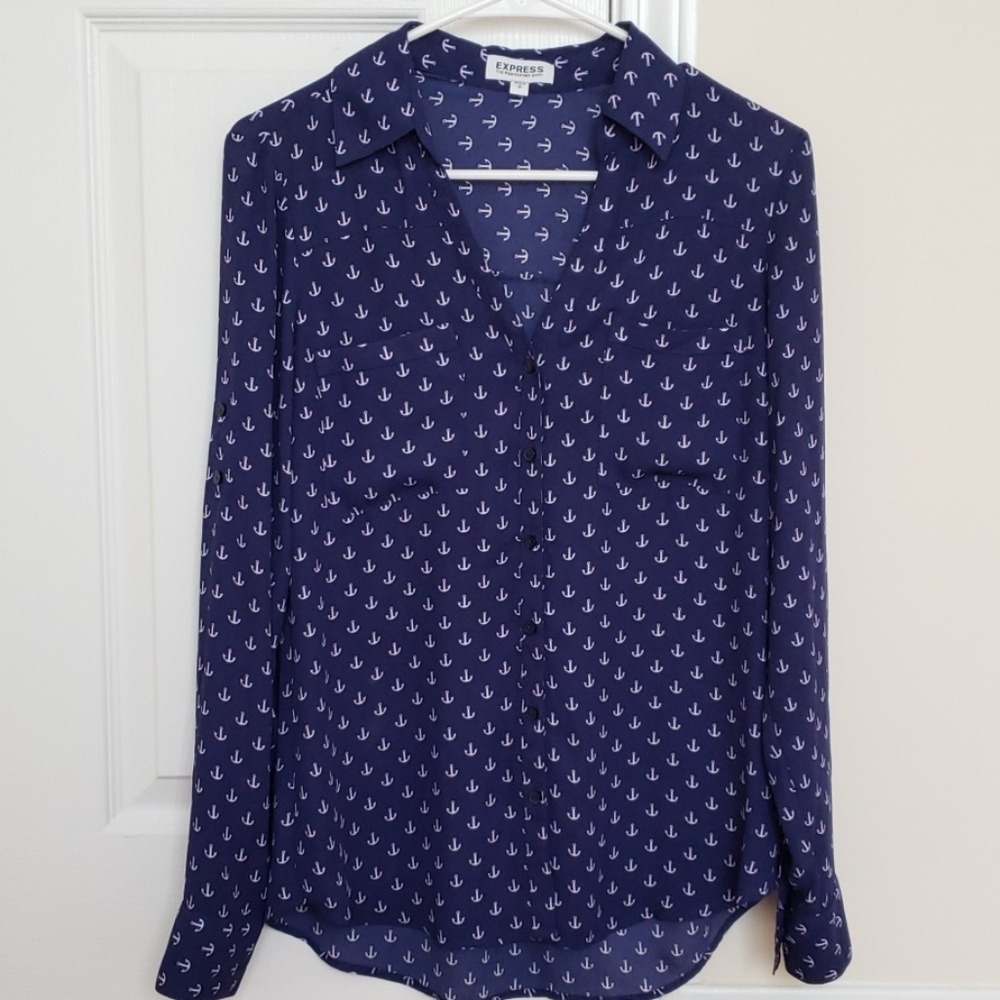 Navy, Anchor, Blouse